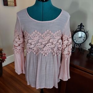 Spense Boho Lace Overlay Bell Sleeves